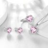Women Heart Jewelry Set Necklace Earrings Ring 925 Sterling Silver February Birthstone Amethyst Wife Mother Birthday Valentine's Day Gift