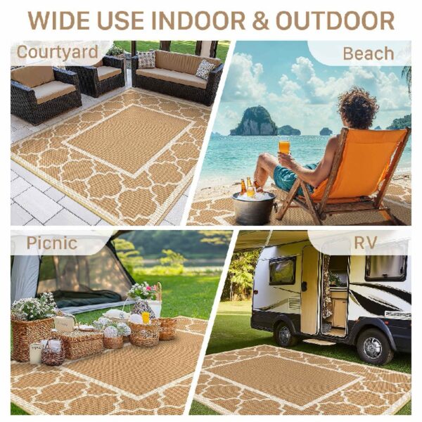 Outdoor Rugs Waterproof Plastic Straw Mat 6'x9' Reversible Patio Deck Beach Blue & White