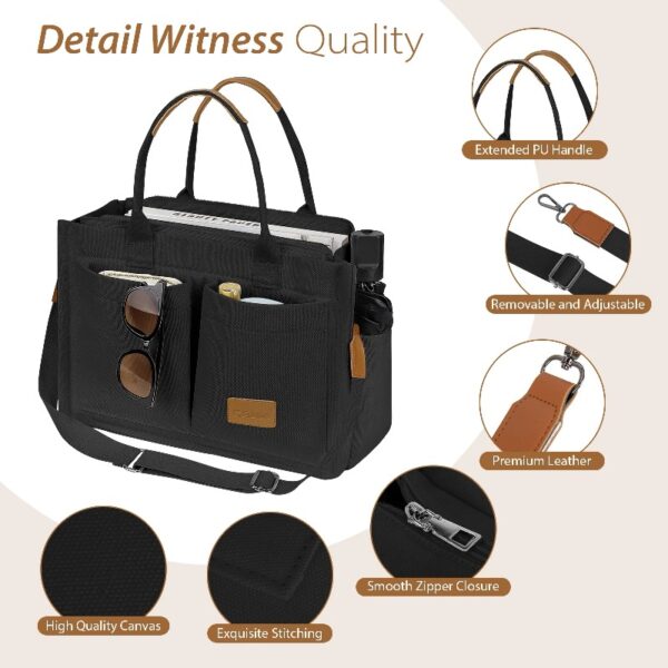 Canvas Tote Bag for Women With Side Pockets, Laptop Work Crossbody Everyday Satchel, Purses Shoulder Tote Bag Everyday Satchel Handbags Messenger for Travel Nurse College Gift, Black