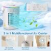 Mini Portable Air Conditioner, Evaporative Air Cooler,Personal Air Cooling Fan and Humidifier with 4 Speeds 7 Colors for Room & Office Desk Outdoors Travel, White