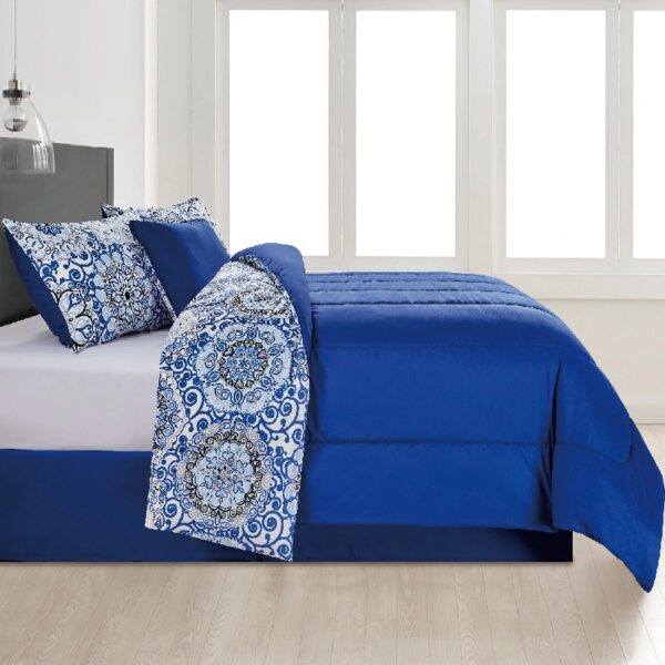 Lux Decor Collection 5 Piece Queen Down Alternative Comforter Set, Washable Duvet Bedding Set - Quatrefoil Navy