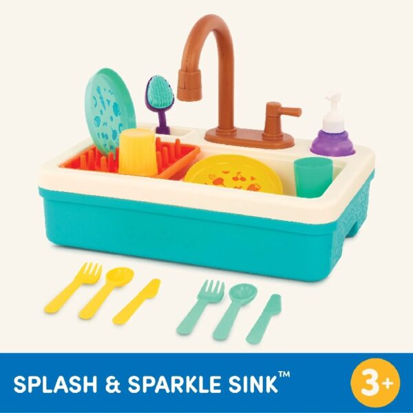 Splash & Sparkle Sink Plastic Real Faucet and Magic Dishes, Toddler and Preschool Toys