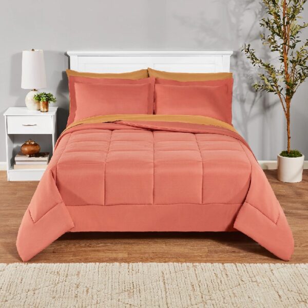 7 Piece Reversible Bed in a Bag Comforter Set with Sheets, Black, Queen