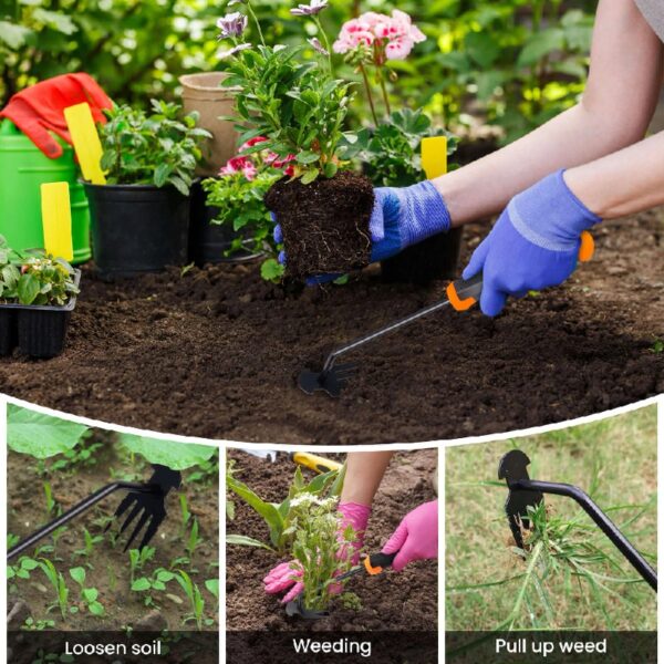 Weed Puller Tool with Gloves, Weeder Hand Tool for Garden, Weeding Tool with 4 Claws, Weeder Garden Root Remover Tool for Garden, Gap or Corner Weeding, 3 Pack