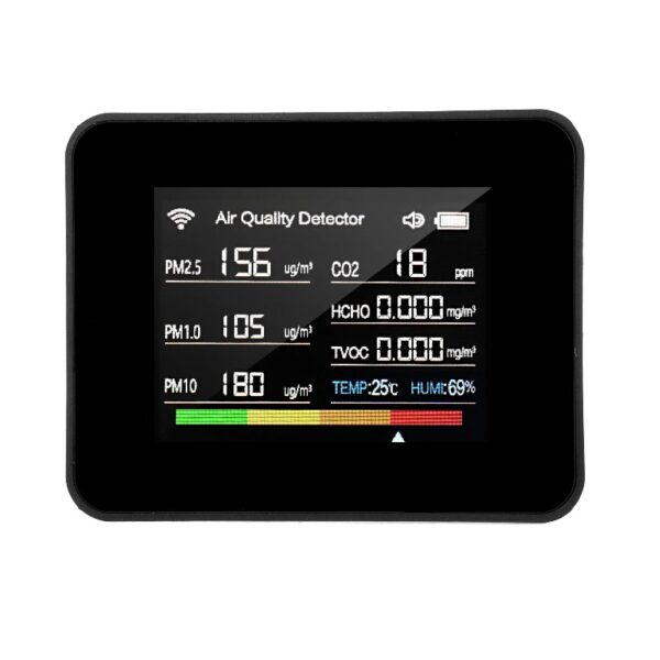 Air quality detector,PM2.5 PM1.0 PM10 13-in-1 Indoor Air Quality TVOC PM2.5 PM1.0 Humidity Temperature CO₂ TVOC PM2.5 Meter Offices 13-in-1 - Alarm Timer Temperature - Time Stopwatch - Alarm