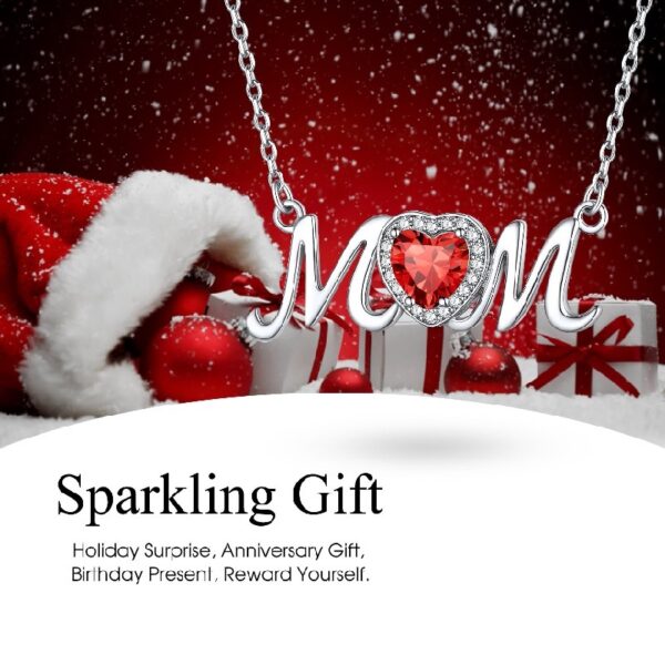 Bestyle S925 Sterling Silver Necklace for Mom Grandma Shiny CZ Heart Pendant Necklace March Created Aquamarine Birthstone Jewelry Mother's Day Gift