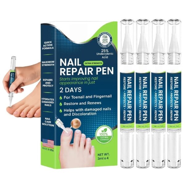 Nail Repair Pen – 25% Undecylenic Acid Toenail Fungus Treatment Extra Strength, Advanced Treatment for Damaged Nails, Nail Softener, Ingrown Toenail Support Foot Care Formula 4PCS