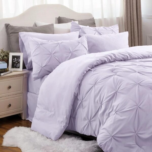 Dorm Bedding Twin Comforter Set - 5 Pieces Pintuck Bed in A Bag with Comforters, Sheets, Pillowcases & Shams