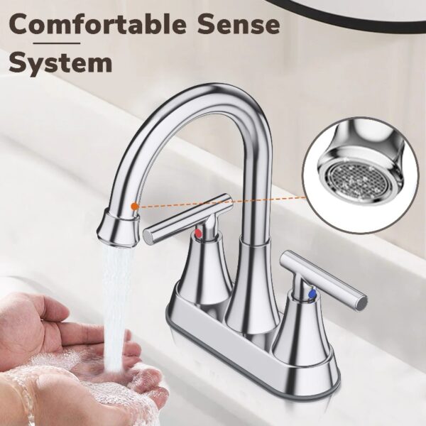 Bathroom Faucets 4 Inch Matte Black Bathroom Sink Faucet, Stainless Steel Lead-Free 2-Handle Centerset Faucet with Pop-up Drain and 2 Supply Hoses Fits 2 or 3-hole Sink
