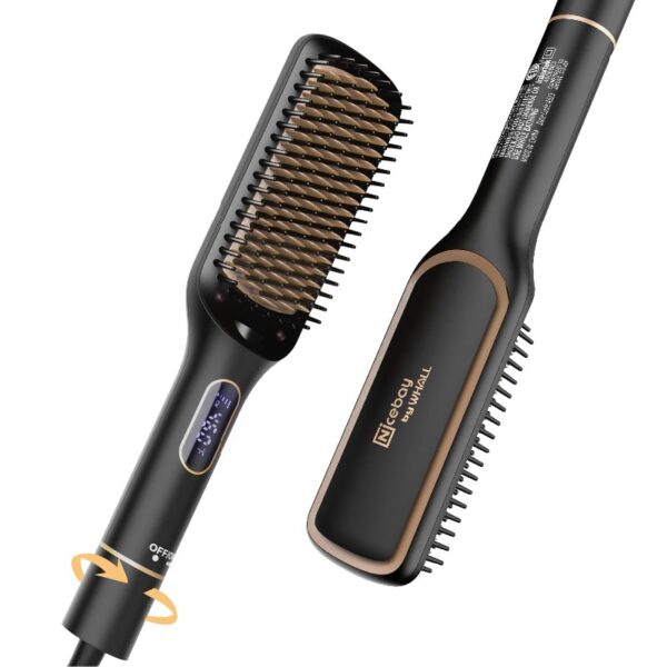 Hair Straightener Brush, Ionic Hair Straightening Brush with LED Display Screen, Plastic