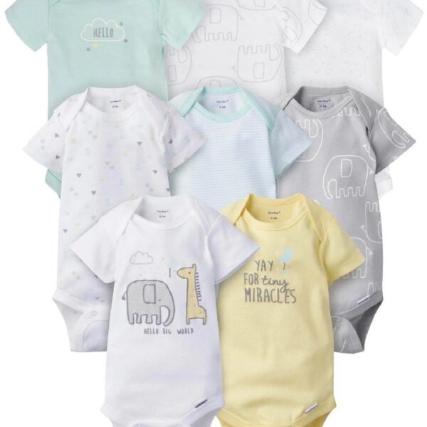 Assorted Short Sleeve Onesies Bodysuits, 8pk (Baby Boy or Baby Girl Unisex)