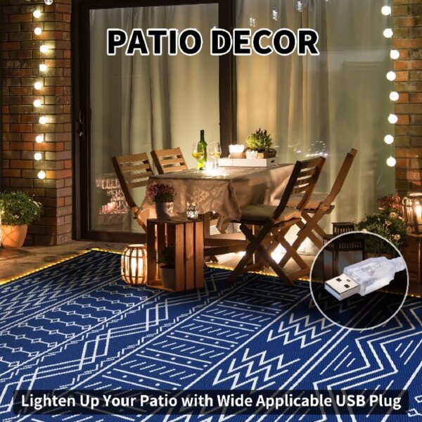 Outdoor Rug 6'x9' Waterproof Patio Rug Reversible Indoor Outdoor Rug Lightweight Plastic Straw Rug for RV Camping Deck Balcony Boho Porch Decor Dark Grey and White