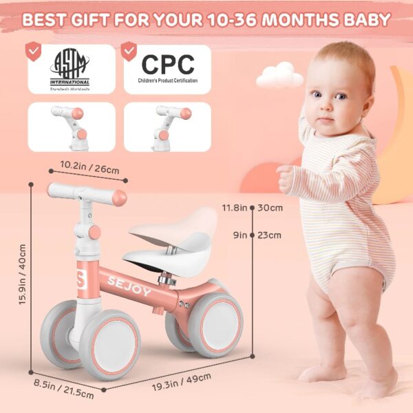 Baby Balance Bike, Toddler Baby Bicycle with 4 Wheels for 10-36 Months, Adjustable Handlebar Baby Outdoor Bike Riding Toy, First B-day Gift
