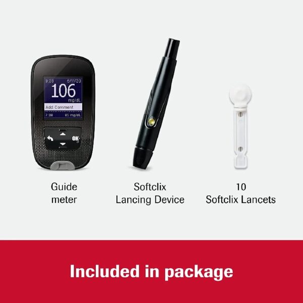Guide Glucose Monitor Kit for Diabetic Blood Sugar Testing: Guide Meter, Softclix Lancing Device, and 10 Softclix Lancets
