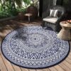 Outdoor Rug 6'x9' Waterproof Patio Rug Reversible Indoor Outdoor Rug Lightweight Plastic Straw Rug for RV Camping Deck Balcony Boho Porch Decor Dark Grey and White