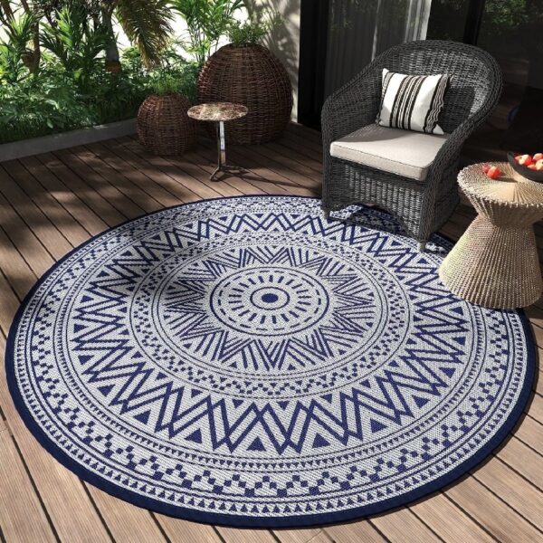Outdoor Rug 6'x9' Waterproof Patio Rug Reversible Indoor Outdoor Rug Lightweight Plastic Straw Rug for RV Camping Deck Balcony Boho Porch Decor Dark Grey and White