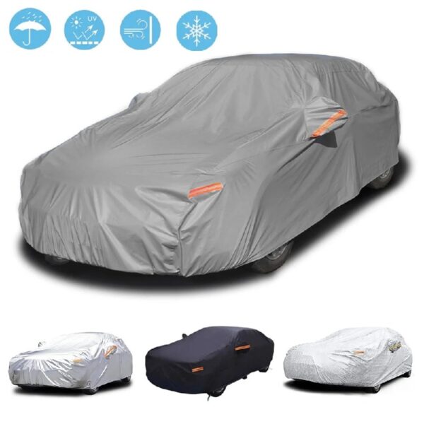 Heavy Duty Waterproof Full Car Cover All Weather Protection Outdoor Indoor Use UV Dustproof for Auto,SUV,Sedan