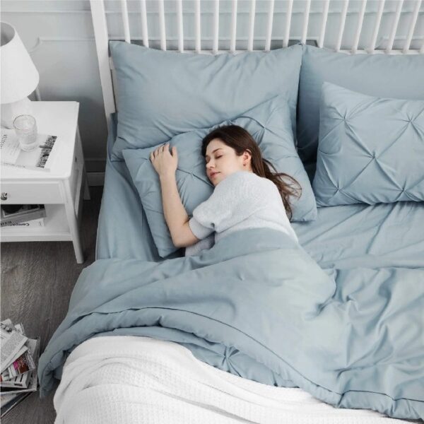 Dorm Bedding Twin Comforter Set - 5 Pieces Pintuck Bed in A Bag with Comforters, Sheets, Pillowcases & Shams