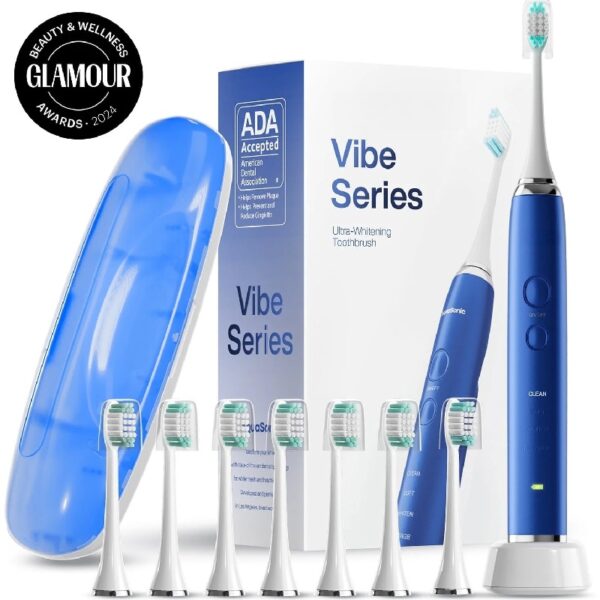 Black Series Electric Toothbrush - Rechargeable, 4 Modes, Travel Case, 8 Brush Heads