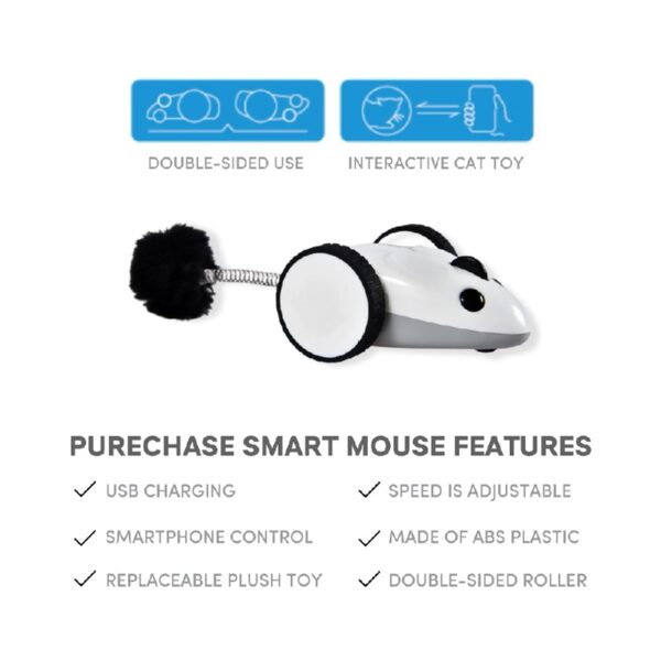 Instachew Purechase Smart Cat Toy, Interactive Automatic Mouse shaped Toy for Pets, App Enabled with Adjustable Speed, Flip Modes, Replaceable Plush Tail and USB Charging for Kittens and Dogs