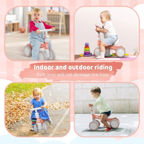 Baby Balance Bike, Toddler Baby Bicycle with 4 Wheels for 10-36 Months, Adjustable Handlebar Baby Outdoor Bike Riding Toy, First B-day Gift
