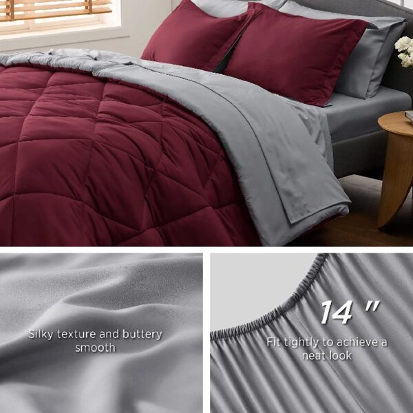 Light Purple Queen Comforter Set - 7 Pieces Reversible Queen Bed in a Bag, Queen Bed Set Light Purple and Grey with Comforters, Sheets, Pillowcases & Shams