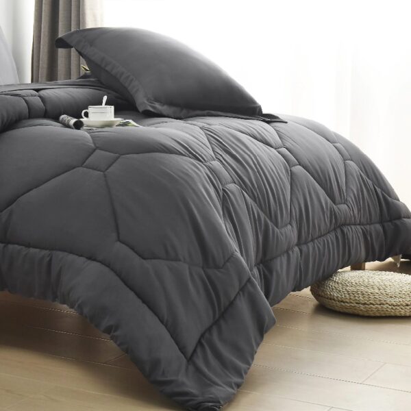 8 PCS Modern Comforter Set with Sheets All Season Bed in a Bag, Black, Queen Size
