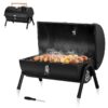 Tabletop Charcoal Grill with Thermometer & Chimney, Small Portable Barbecue Grill for Outdoor Cooking Camping Picnic Backyard Beach - Black