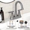 Bathroom Faucets 4 Inch Matte Black Bathroom Sink Faucet, Stainless Steel Lead-Free 2-Handle Centerset Faucet with Pop-up Drain and 2 Supply Hoses Fits 2 or 3-hole Sink