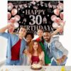 30Th Rose Gold Birthday Party Backdrop Rose Gold Glitter Balloons Happy Birthday