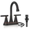 Bathroom Faucets 4 Inch Matte Black Bathroom Sink Faucet, Stainless Steel Lead-Free 2-Handle Centerset Faucet with Pop-up Drain and 2 Supply Hoses Fits 2 or 3-hole Sink