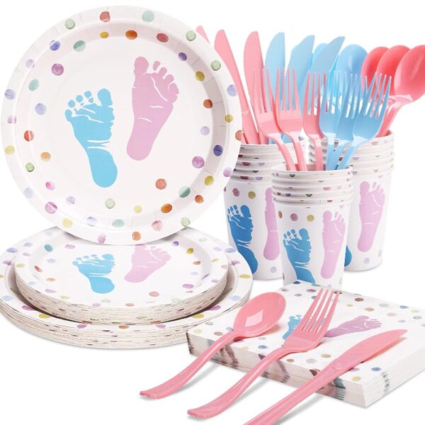 LOOWVY 175Pcs Gender Reveal Party Supplies, AFN1Gender Reveal and Napkins Sets Serves 25, Boy or Girl Gender Reveal Disposable Plates, Pink and Blue Party for Baby Shower Decorations