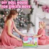 DollHouse with Colorful Light, Pretend Play Toddler Doll House Furniture Sets with 3 Dolls, 9 Rooms DIY , Creative Gift for Girls