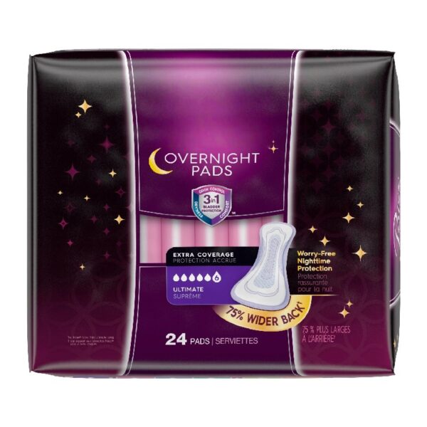 Overnight Incontinence Pads for Women/Bladder Control Pads, Ultimate-Extra Coverage, 24ct