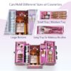 4 Trays Makeup Train Case Cosmetic Storage with Dividers Lockable Jewelry Makeup Box Organizer Pink