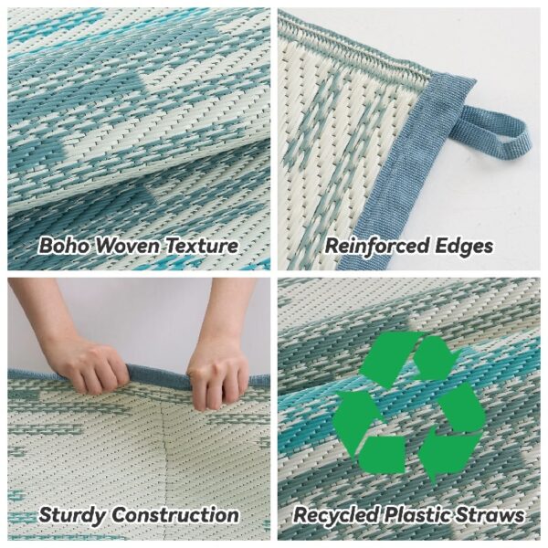 Outdoor Rug 6'x9' Waterproof Patio Rug Reversible Indoor Outdoor Rug Lightweight Plastic Straw Rug for RV Camping Deck Balcony Boho Porch Decor Dark Grey and White