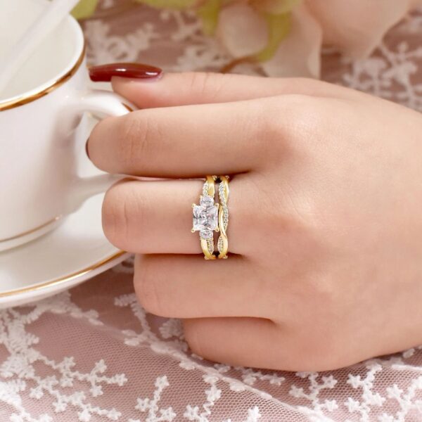1 Carat Wedding Ring Sets Infinity Band Princess Sterling Silver Rings for Women CZ Size 7