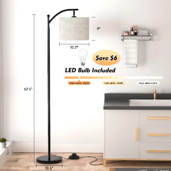 Floor Lamp, 62.2 in Tall, 1-Light, Modern, Beige Linen Shades