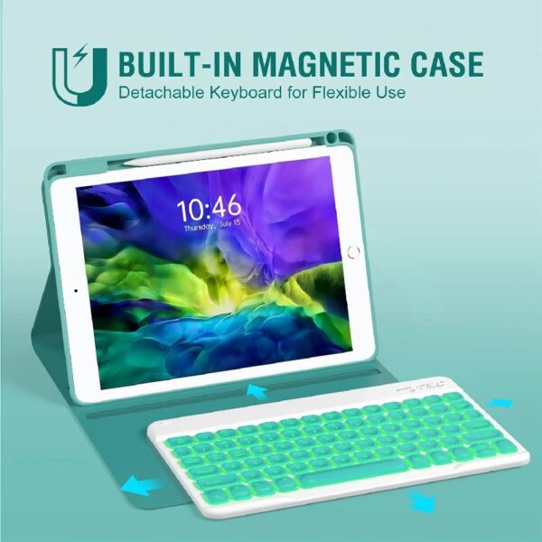 Keyboard Case for iPad 9th/8th/7th Gen 10.2 inch, iPad Air 3rd, Pro 10.5 - Colorful Backlite Keyboard, 360 Rotatable Detachable Magnetic Protective Cover, Pencil Holder, Auto Sleep/Wake