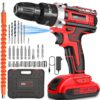 21V Cordless Power Drill Set, Power Drill Driver Kit with Lithium-Ion Battery and Charger, 3/8-Inch Keyless Chuck, 2 Variable Speed, 25+3 Position and 31pcs Drill/Driver Bits, Red