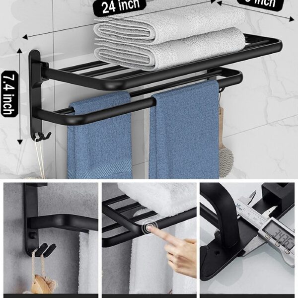 Towel Rack for Bathroom Towel Holder for Bathroom Wall Mounted,Black Towel Bar Storage