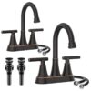 Bathroom Faucets 4 Inch Matte Black Bathroom Sink Faucet, Stainless Steel Lead-Free 2-Handle Centerset Faucet with Pop-up Drain and 2 Supply Hoses Fits 2 or 3-hole Sink