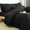 8 PCS Modern Comforter Set with Sheets All Season Bed in a Bag, Black, Queen Size
