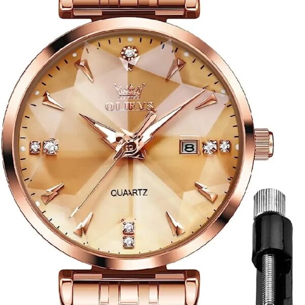 Women Watch Fashion Rose Gold Diamond Analog Quartz Female Watch for Women Luxury Dress Ladies Stainless Steel Luminous Waterproof Date Wrist Watches Green Dial