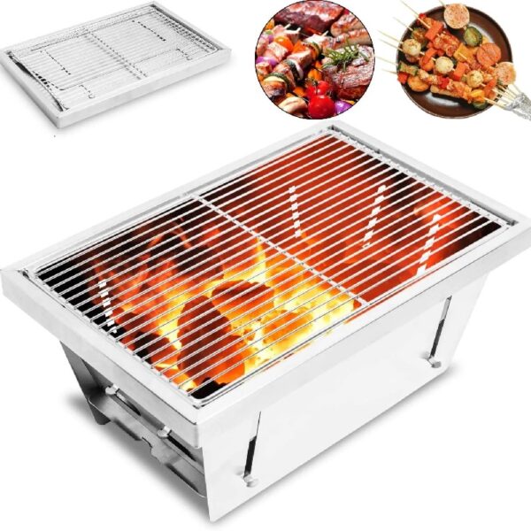 Foldable Portable Camping BBQ Grill, Stainless Steel Barbecue Smoke Stove, Detachable Stove Easy Setup Outdoor Household Grill, Suitable for Outdoor Picnic Family Gathering Travel (Medium)