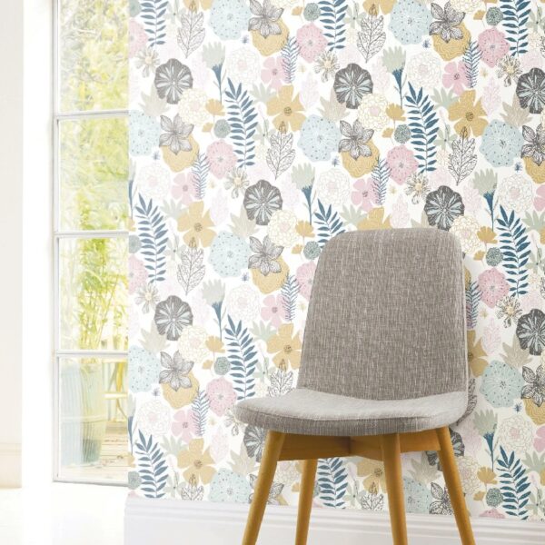 RoomMates Perennial Pink Floral Peel and Stick Wallpaper, 20.5 inches x 18 feet, 1 roll,