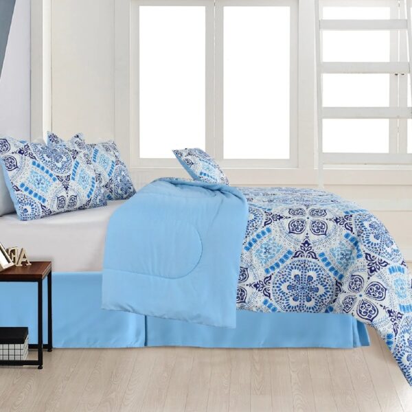 Lux Decor Collection 5 Piece Queen Down Alternative Comforter Set, Washable Duvet Bedding Set - Quatrefoil Navy
