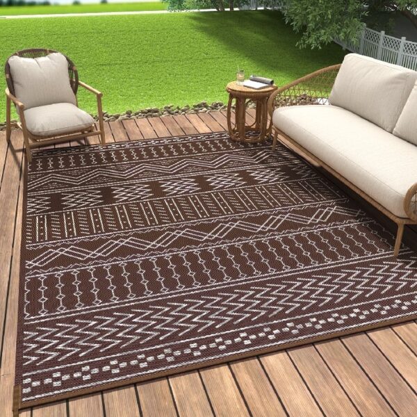 Outdoor Rug 6'x9' Waterproof Patio Rug Reversible Indoor Outdoor Rug Lightweight Plastic Straw Rug for RV Camping Deck Balcony Boho Porch Decor Dark Grey and White