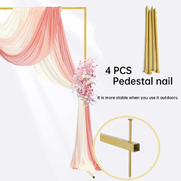 Garfans 6.6FT Wedding Arch For Ceremony Balloon Arch Stand with 4 Pedestal Nails Metal Arch Backdrop Stand for Parties Birthday Wedding Square Background Stand Garden Arch Gold