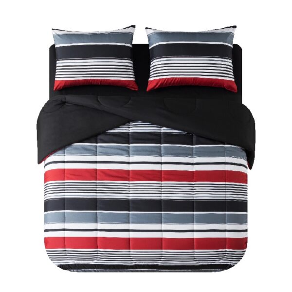 7 Piece Reversible Bed in a Bag Comforter Set with Sheets, Black, Queen